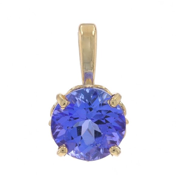 Yellow Gold Tanzanite Solitaire Pendant - 14k Round 1.40ct